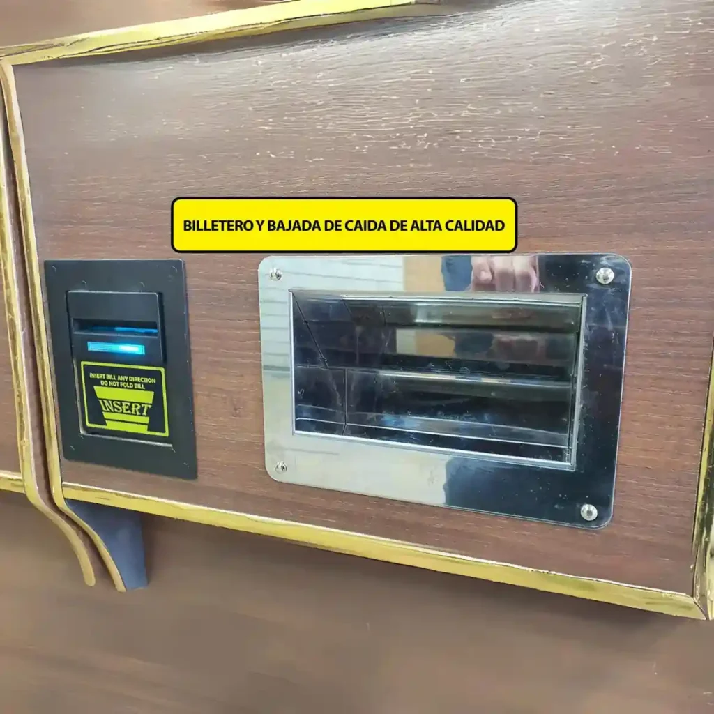 Detalle del billetero y la bajada de caída de la máquina Slim 2.0